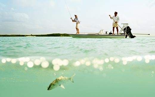 Bonefishing or fly fishing in the flats of the Bahamas Out Islands