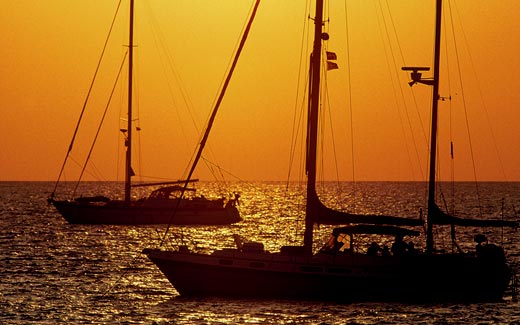 Sailing into the Out Islands of The Bahamas at sunset